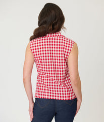 Barbie鈩?x Unique Vintage Red Gingham Picnic Blouse