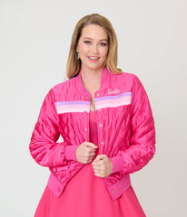 Barbie鈩?x Unique Vintage Pink Satin Quilted Varsity Jacket