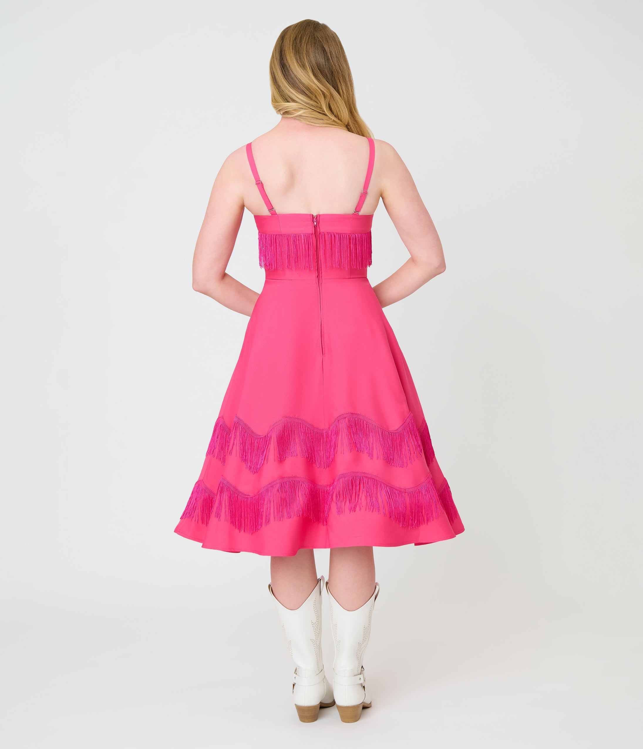 Barbie鈩?x Unique Vintage Hot Pink Fringe Girlie Swing Dress