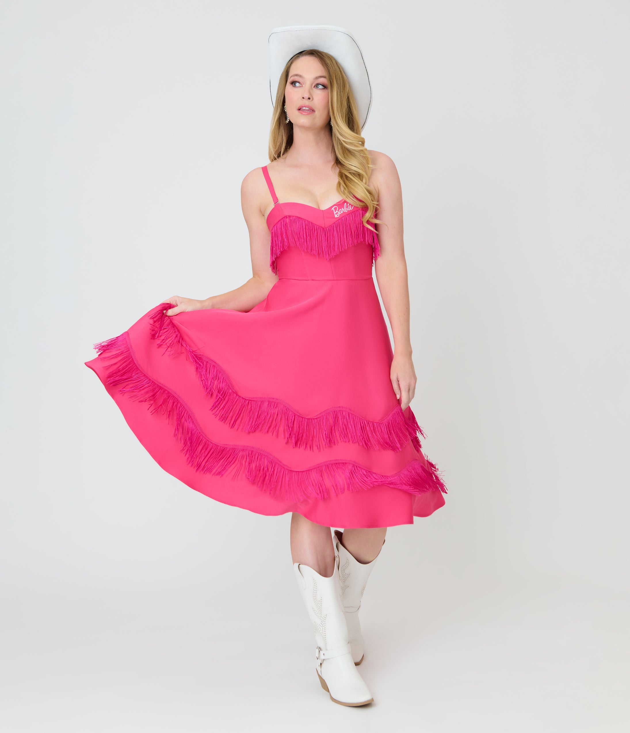 Barbie鈩?x Unique Vintage Hot Pink Fringe Girlie Swing Dress