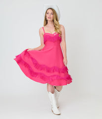 Barbie鈩?x Unique Vintage Hot Pink Fringe Girlie Swing Dress