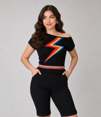 Black Rainbow Lightning One Shoulder Knit Top