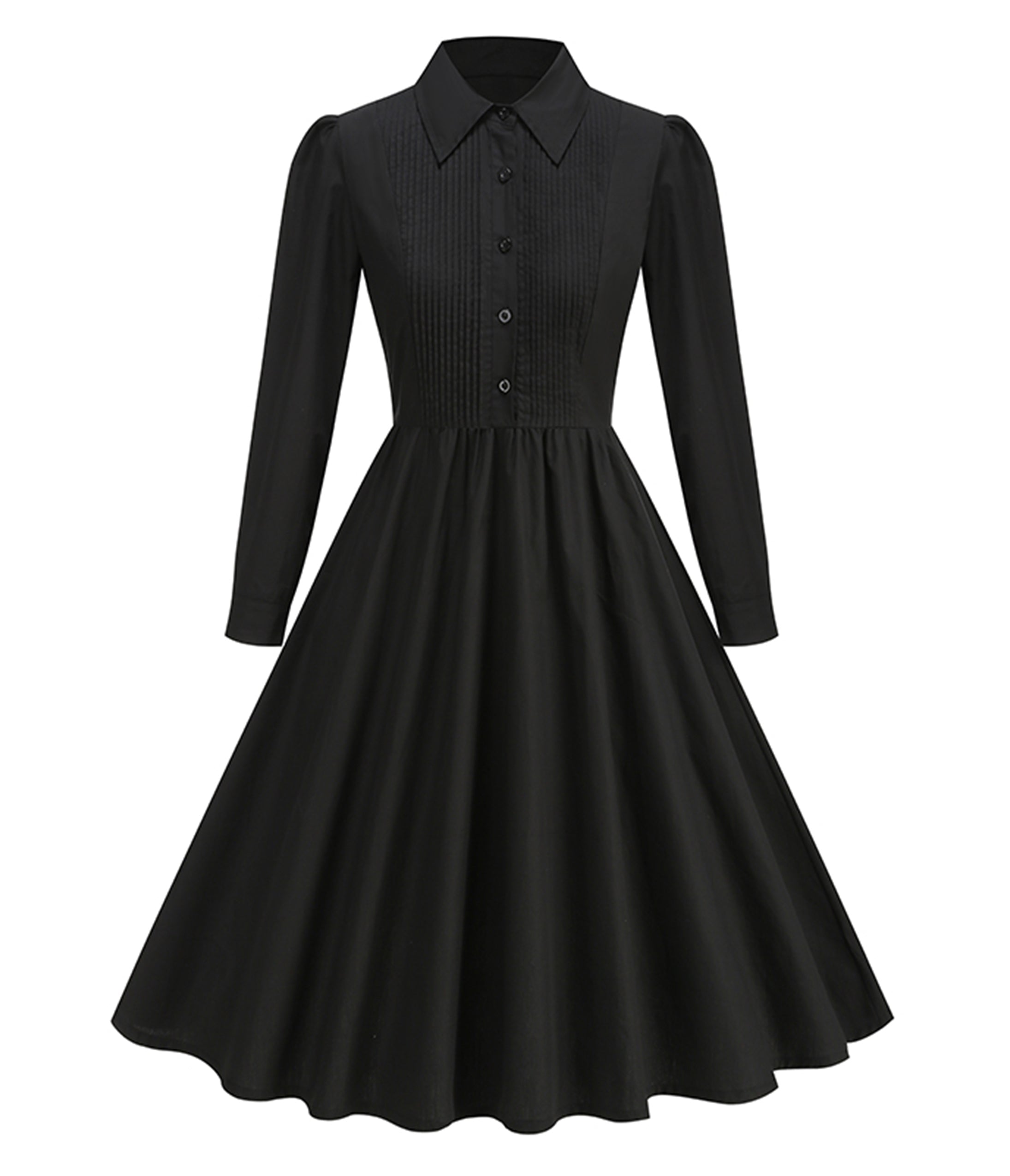 Black Three Quarter Sleeve Shirt Dress