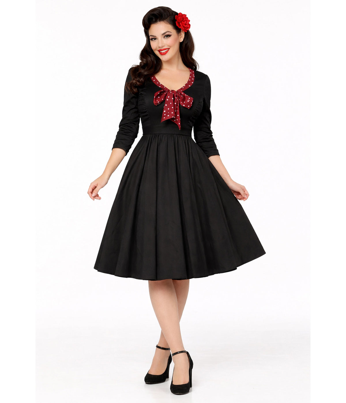 Black & Red Polka Dot Bow Swing Dress