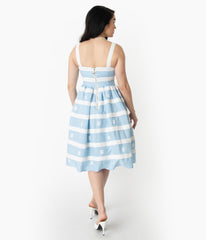 Barbie鈩?x Unique Vintage Blue & White Suburban Shopper Sundress
