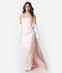Barbie鈩?x Unique Vintage Pink Satin Strapless Enchanted Evening Gown