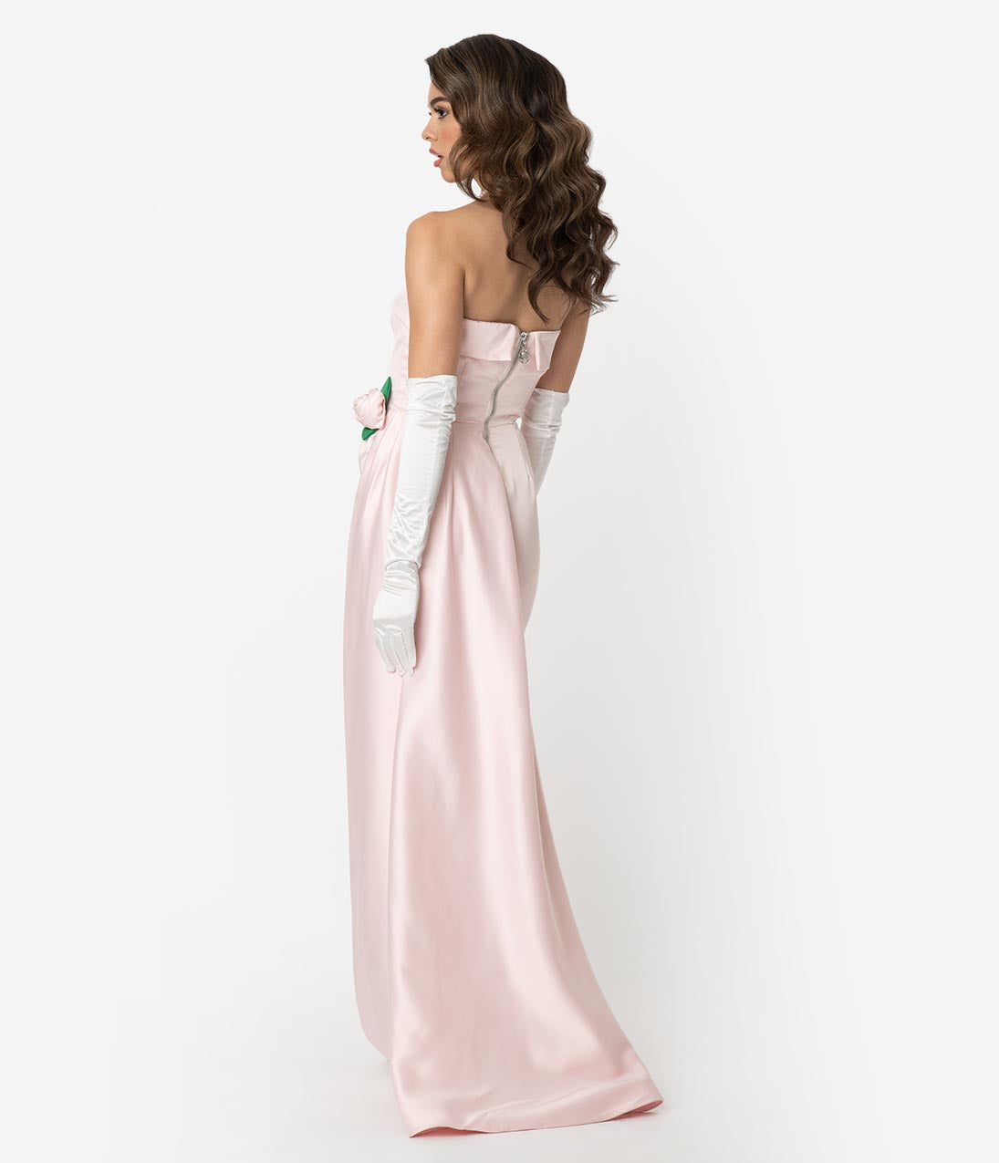 Barbie鈩?x Unique Vintage Pink Satin Strapless Enchanted Evening Gown
