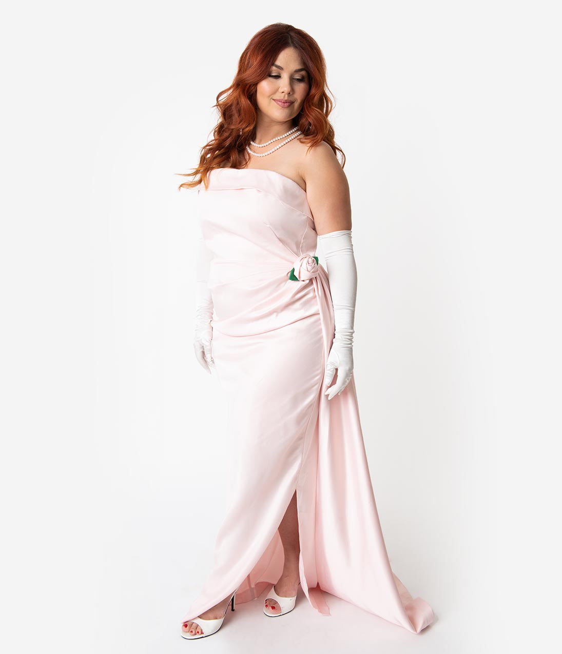 Barbie x Unique Vintage Plus Size Pink Satin Strapless Enchanted Evening Gown