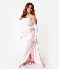 Barbie x Unique Vintage Plus Size Pink Satin Strapless Enchanted Evening Gown