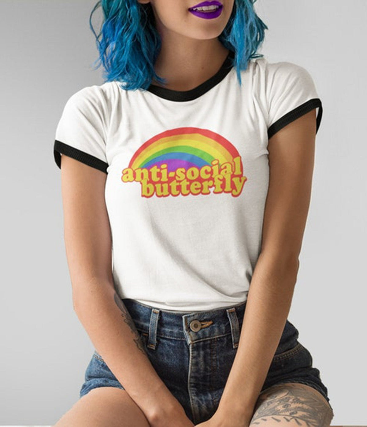 Antisocial Butterfly Unisex Ringer Graphic Tee