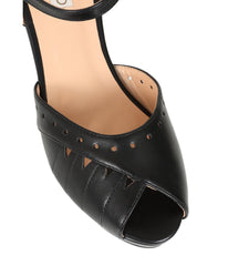 Banned Black Leatherette Peep Toe Wedges