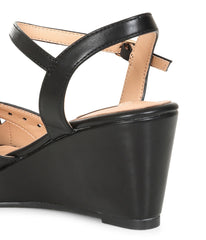 Banned Black Leatherette Peep Toe Wedges