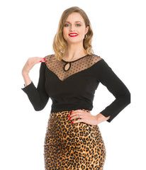 Banned Black Polka Dot Mesh Evita Evening Top
