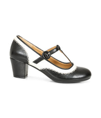 Banned Black & White Leatherette T-Strap Heels