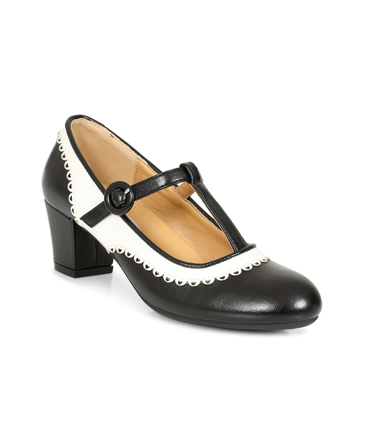 Banned Black & White Leatherette T-Strap Heels