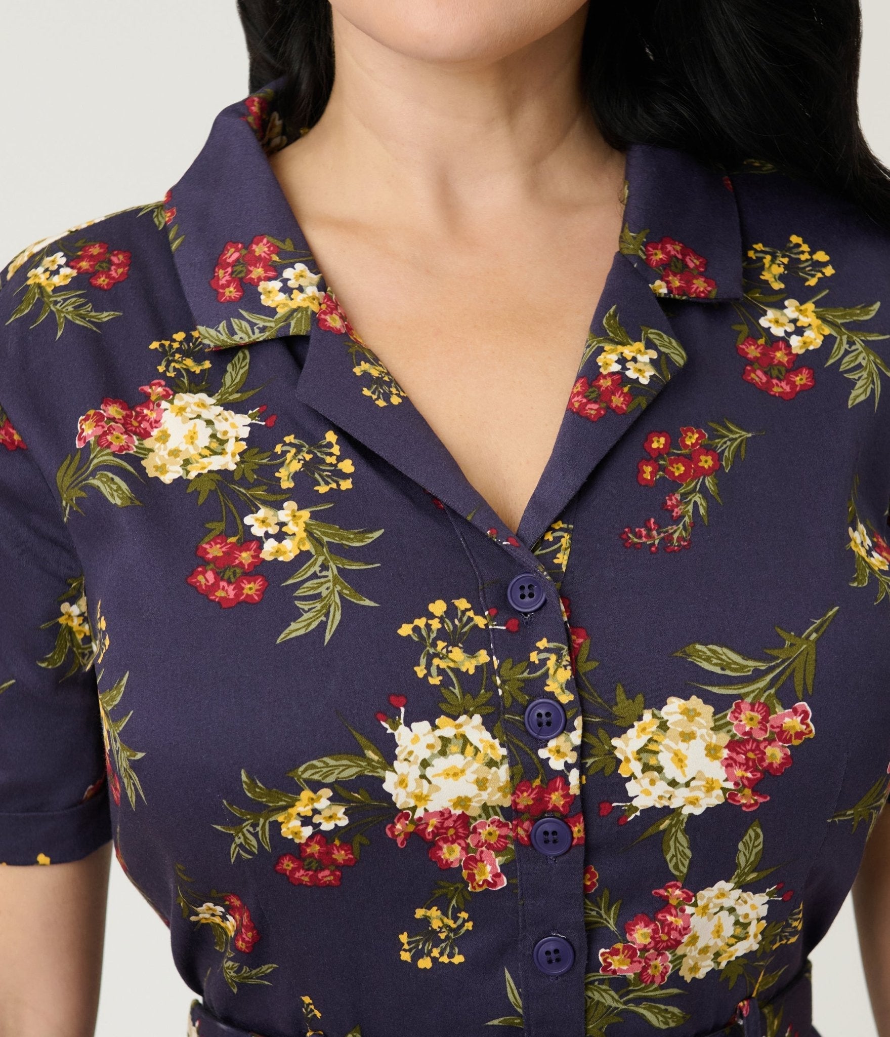 Banned Dark Blue Romantic Floral Midi Dress