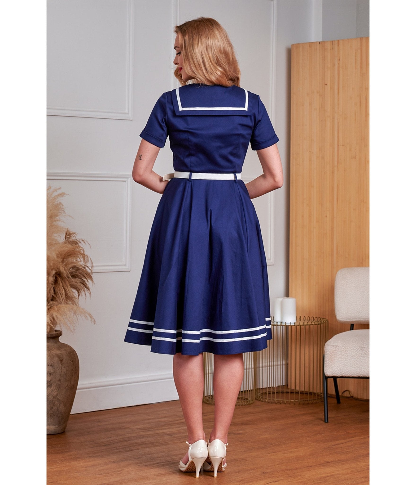 Banned Navy Blue & White Sailor Swing Dress