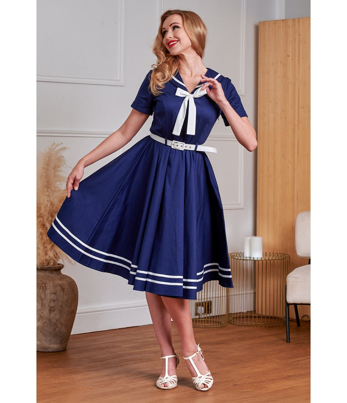 Banned Navy Blue & White Sailor Swing Dress