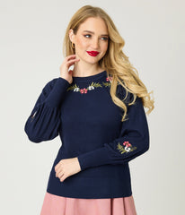 Banned Navy Romantic Floral Carla Sweater