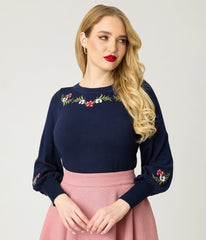 Banned Navy Romantic Floral Carla Sweater