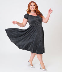 Banned Plus Size Black Glitter Swing Dress