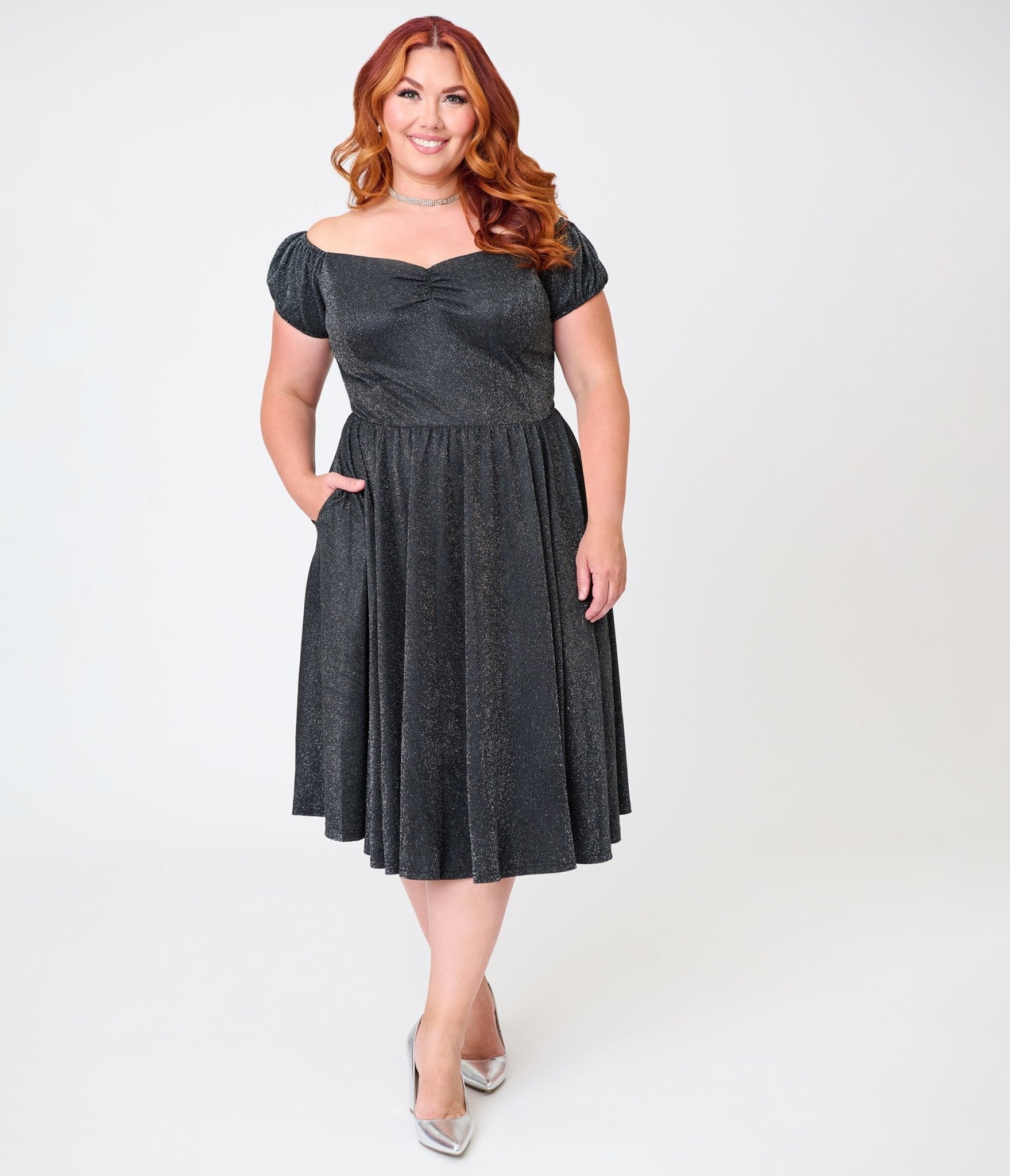 Banned Plus Size Black Glitter Swing Dress