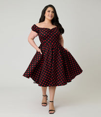 Banned Plus Size Black & Red Polka Dot Marilyn Swing Dress