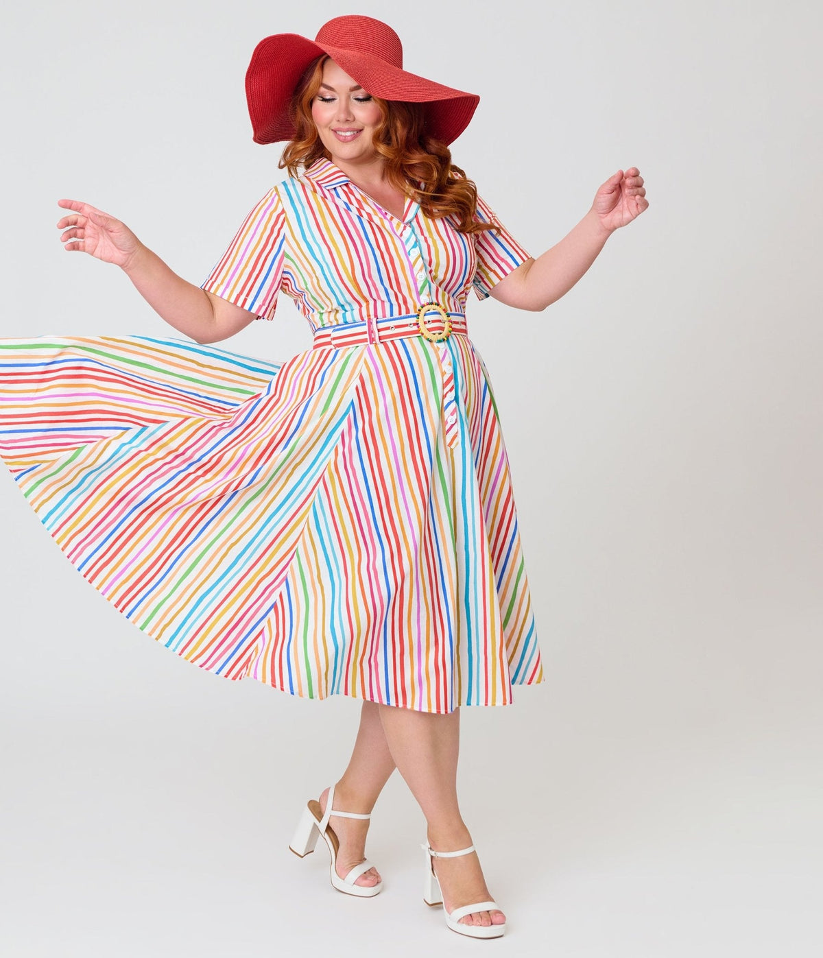 Banned Plus Size Rainbow Stripe Swing Dress