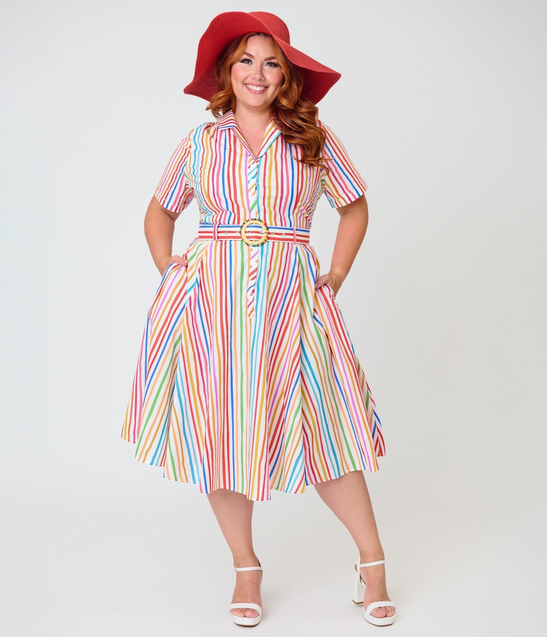 Banned Plus Size Rainbow Stripe Swing Dress