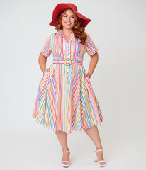 Banned Plus Size Rainbow Stripe Swing Dress