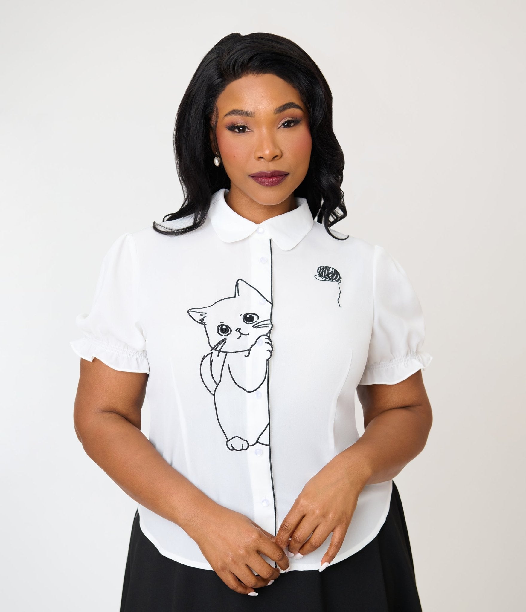 Banned Plus Size White & Black Cat Sophie Blouse