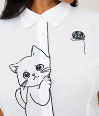 Banned Plus Size White & Black Cat Sophie Blouse