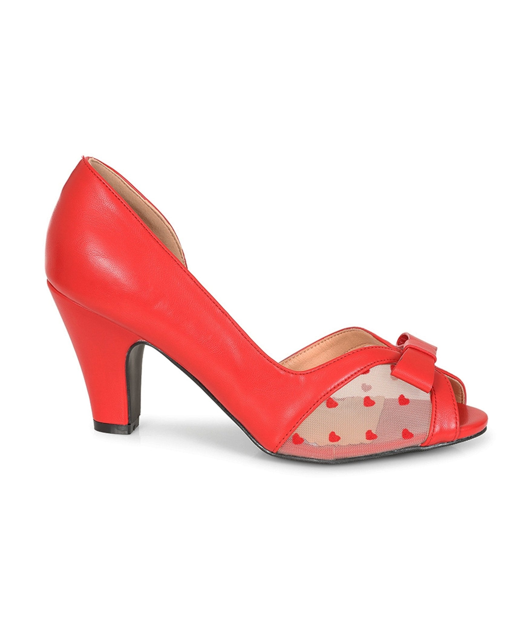 Banned Red Leatherette Peep Toe Kelly Heels