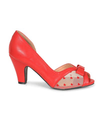 Banned Red Leatherette Peep Toe Kelly Heels