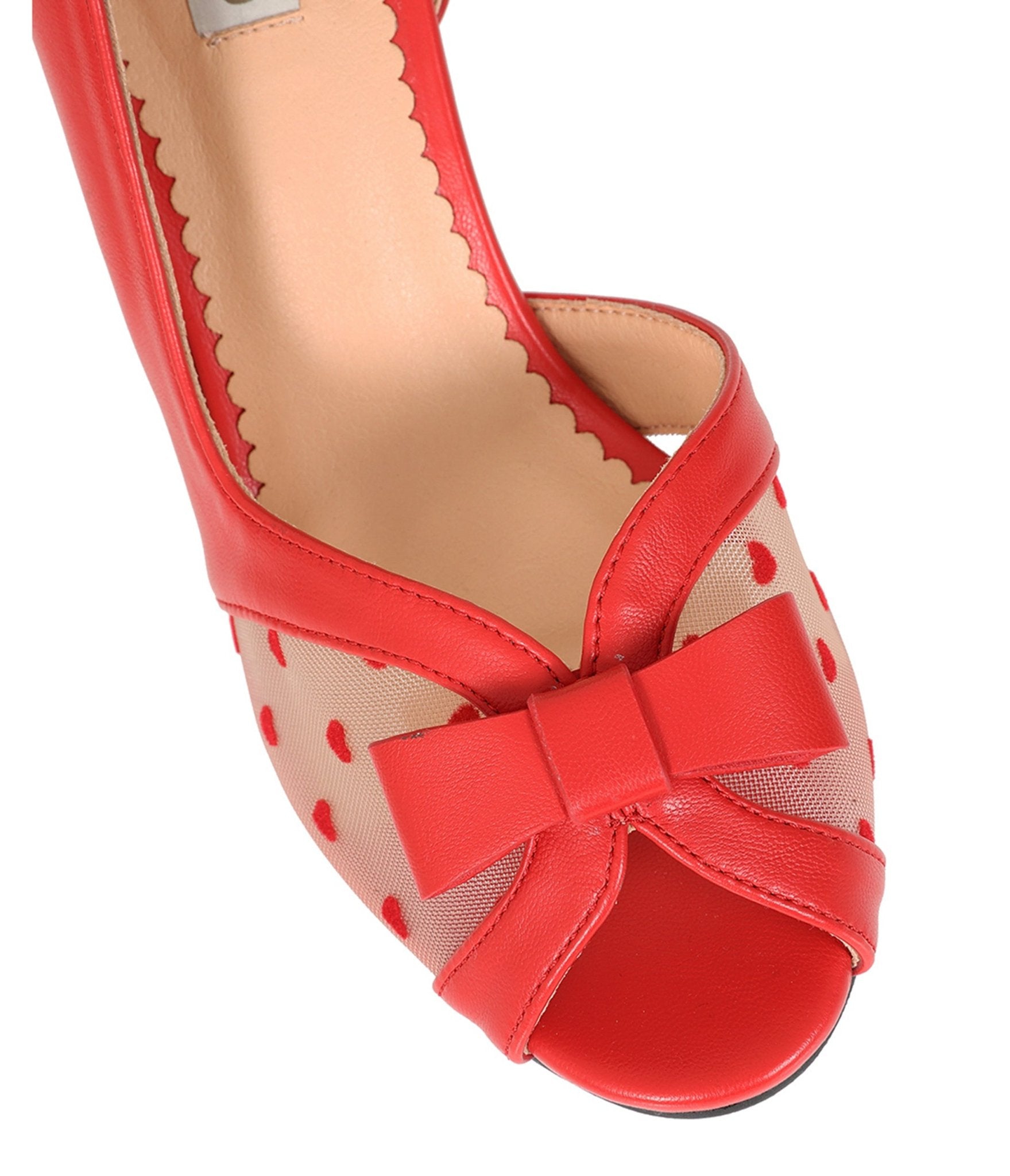Banned Red Leatherette Peep Toe Kelly Heels