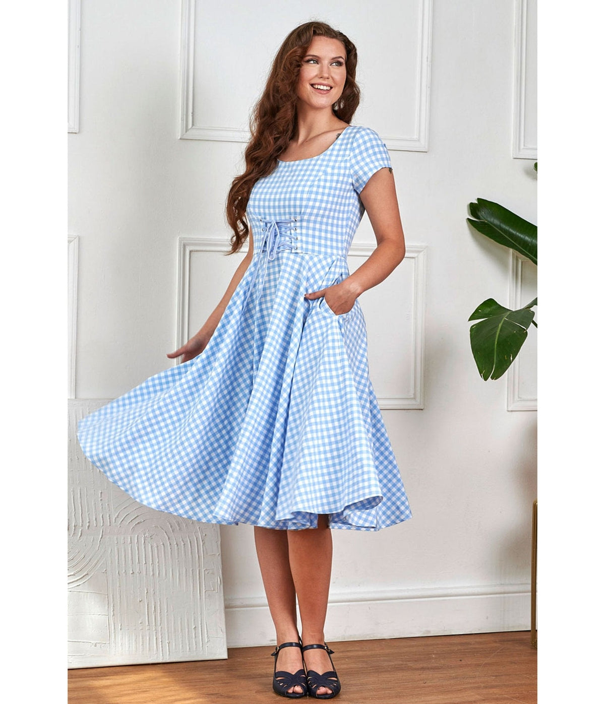 Banned Sky Blue Gingham Lola Swing Dress