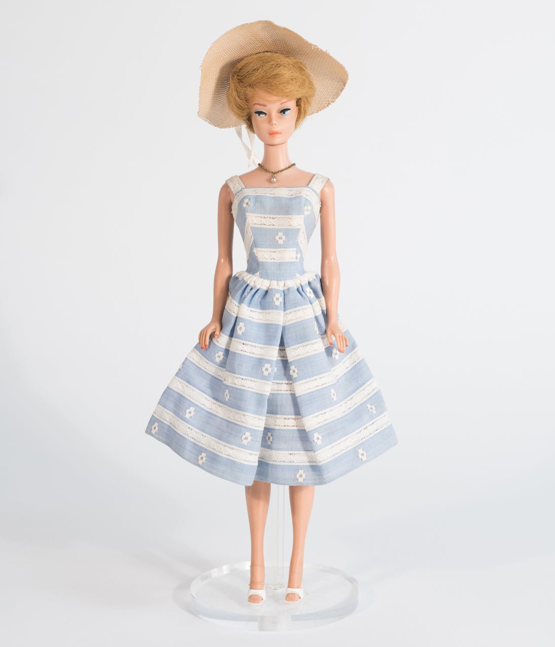 Barbie鈩?x Unique Vintage Blue & White Suburban Shopper Sundress