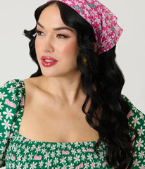 Barbie鈩?x Unique Vintage Pink Ditzy Daisy Hair Scarf