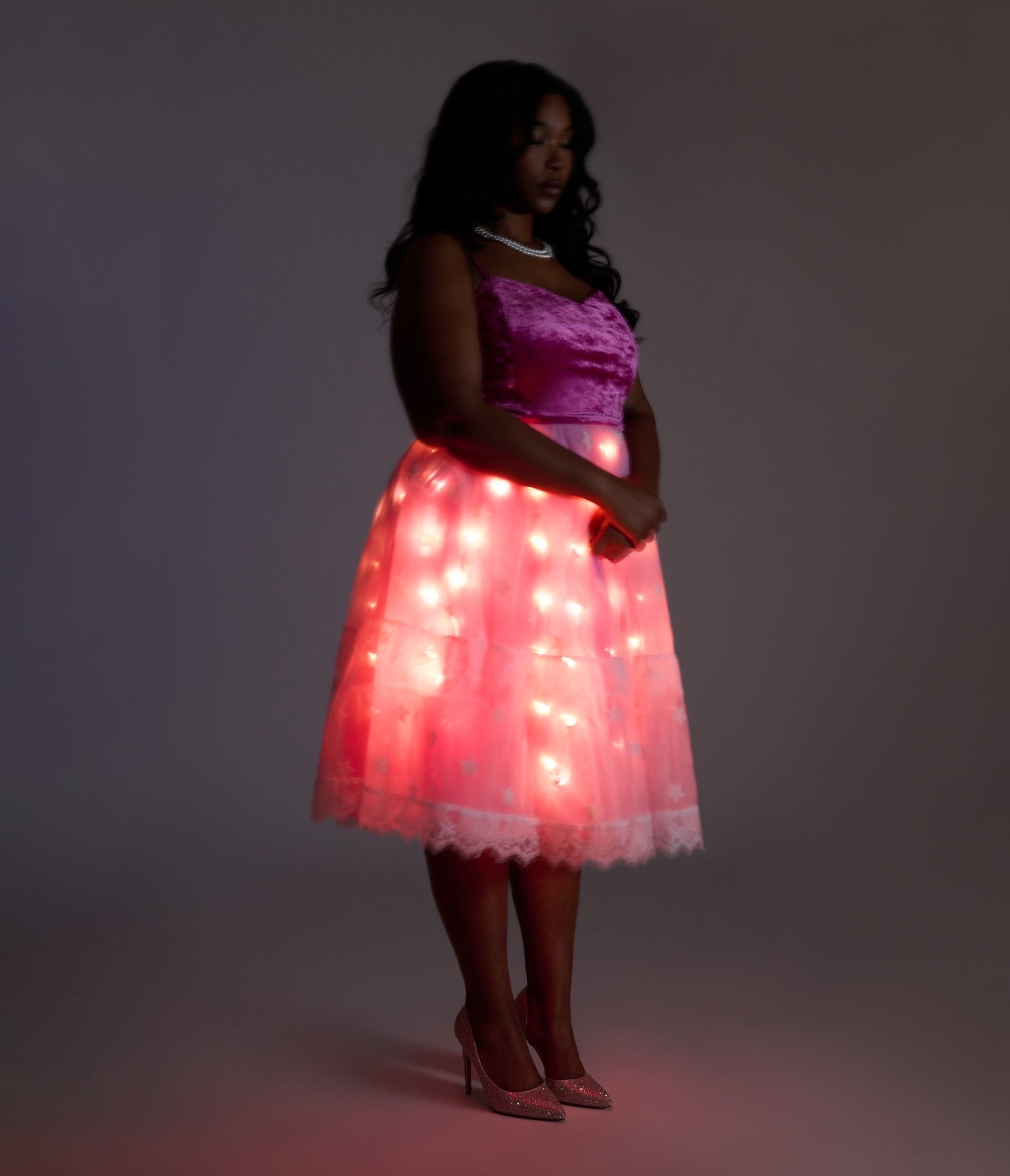 Barbie x Unique Vintage Plus Size 1980s Pink Light Up Dream Glow Swing Dress