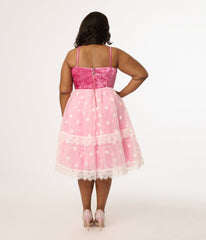 Barbie x Unique Vintage Plus Size 1980s Pink Light Up Dream Glow Swing Dress