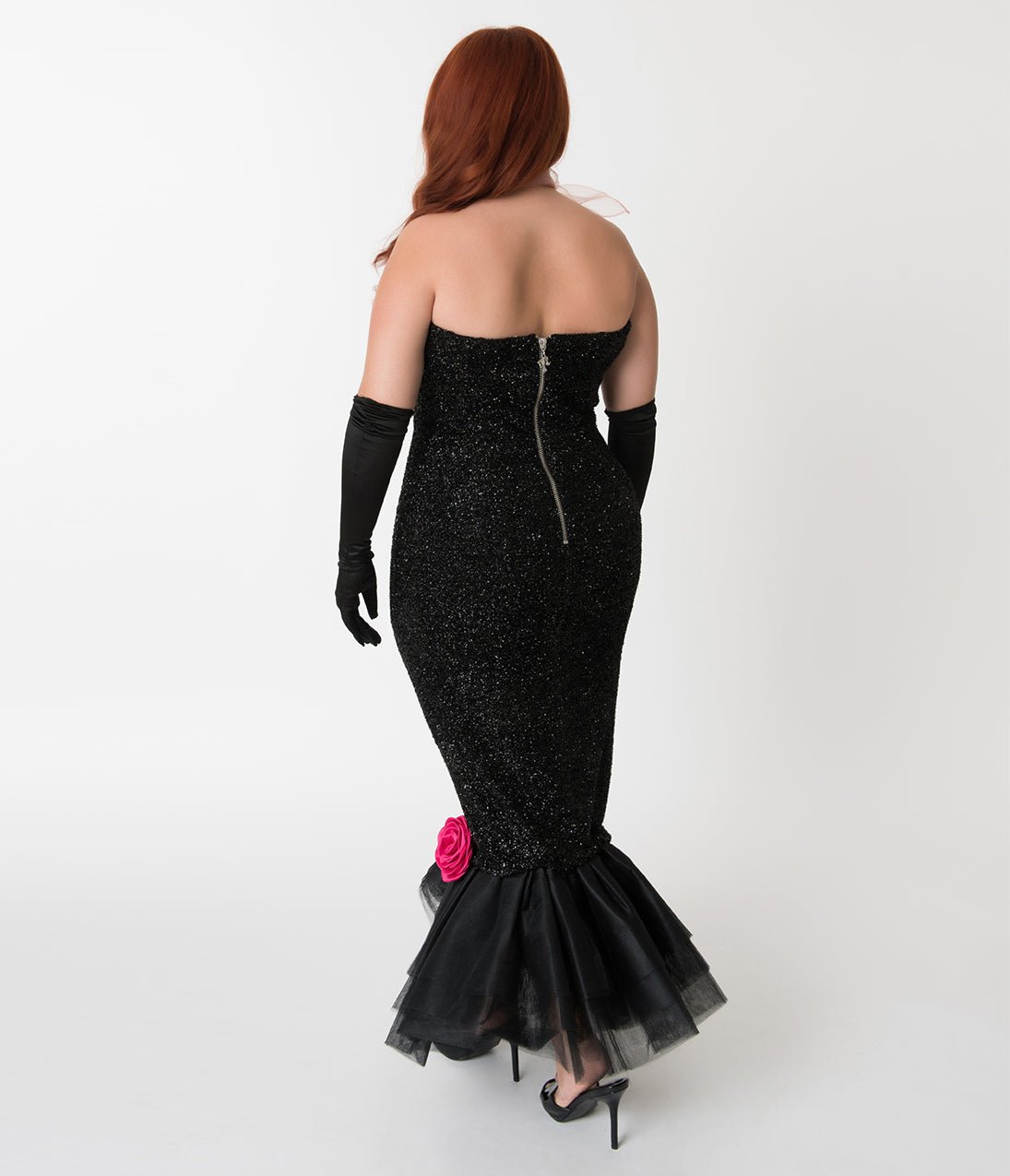 Barbie x Unique Vintage Plus Size Black Solo In The Spotlight Strapless Wiggle Dress