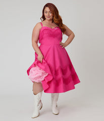 Barbie鈩?x Unique Vintage Plus Size Hot Pink Fringe Girlie Swing Dress