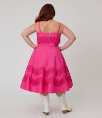 Barbie鈩?x Unique Vintage Plus Size Hot Pink Fringe Girlie Swing Dress