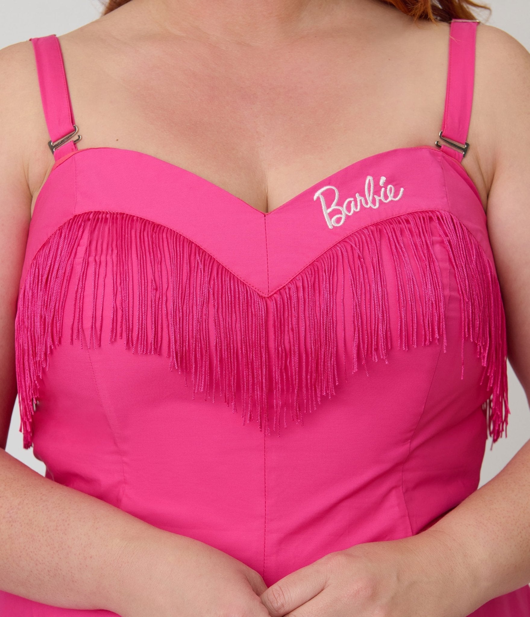 Barbie鈩?x Unique Vintage Plus Size Hot Pink Fringe Girlie Swing Dress