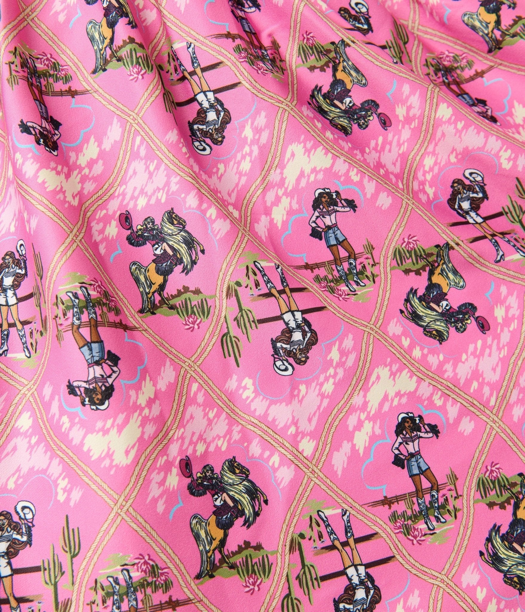 Barbie鈩?x Unique Vintage Plus Size Pink Rodeo Print Sleeveless Swing Dress