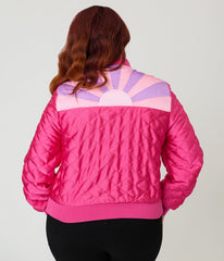 Barbie鈩?x Unique Vintage Plus Size Pink Satin Quilted Varsity Jacket