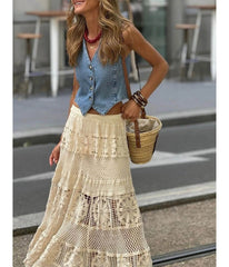 Beige Crochet Bohemian Maxi Skirt