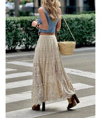 Beige Crochet Bohemian Maxi Skirt
