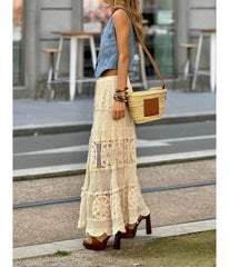 Beige Crochet Bohemian Maxi Skirt