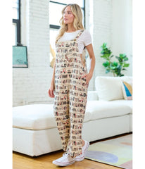 Beige Library Print Overalls